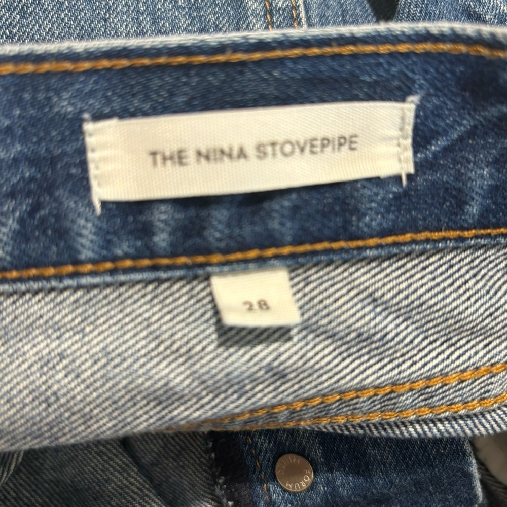 DENIM FORUM Sz 28 Jeans The Nina Store Pipe Button Fly Mid-Wash High Rise Denim - Picture 10 of 13